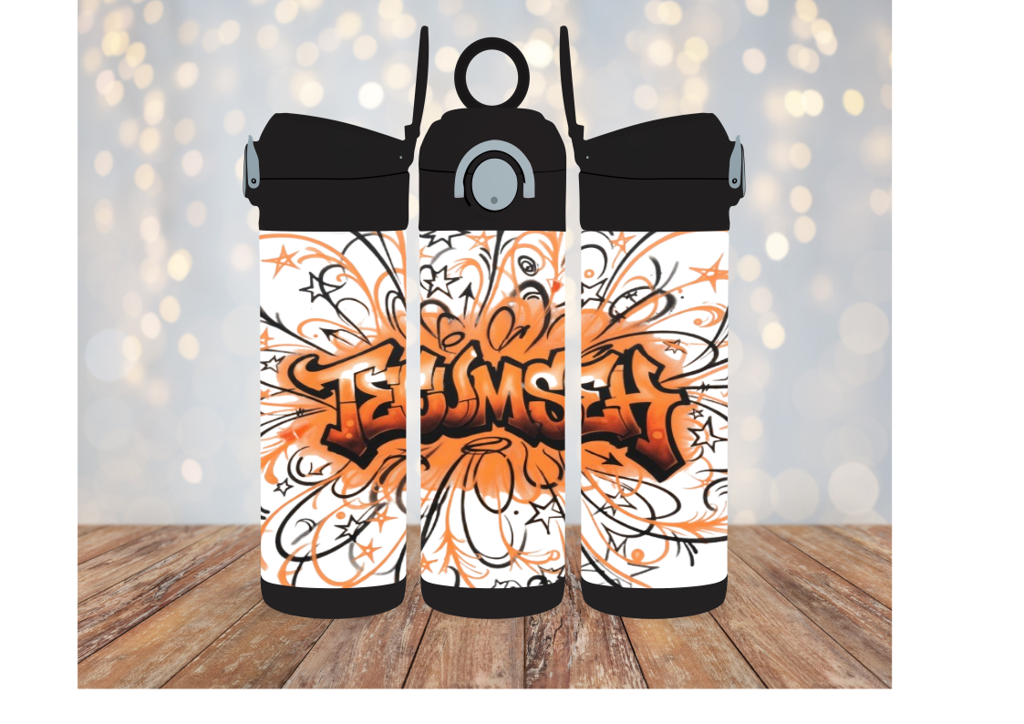 12oz Kids Flip Top Water Bottle With Lines and Stars Tecumseh Design