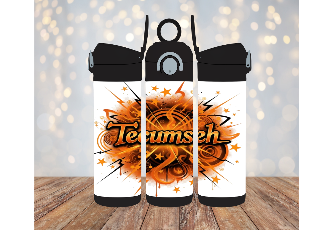 12oz Kids Flip Top Water Bottle With Lightning Bolts and Stars Tecumseh Design