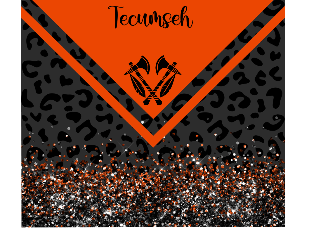 12oz Kids Flip Top Water Bottle With Orange and Black Cheetah and Glitter Tecumseh Design