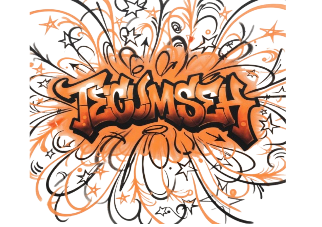 20oz Tumbler With Orange and Black Lines and Stars Tecumseh Design