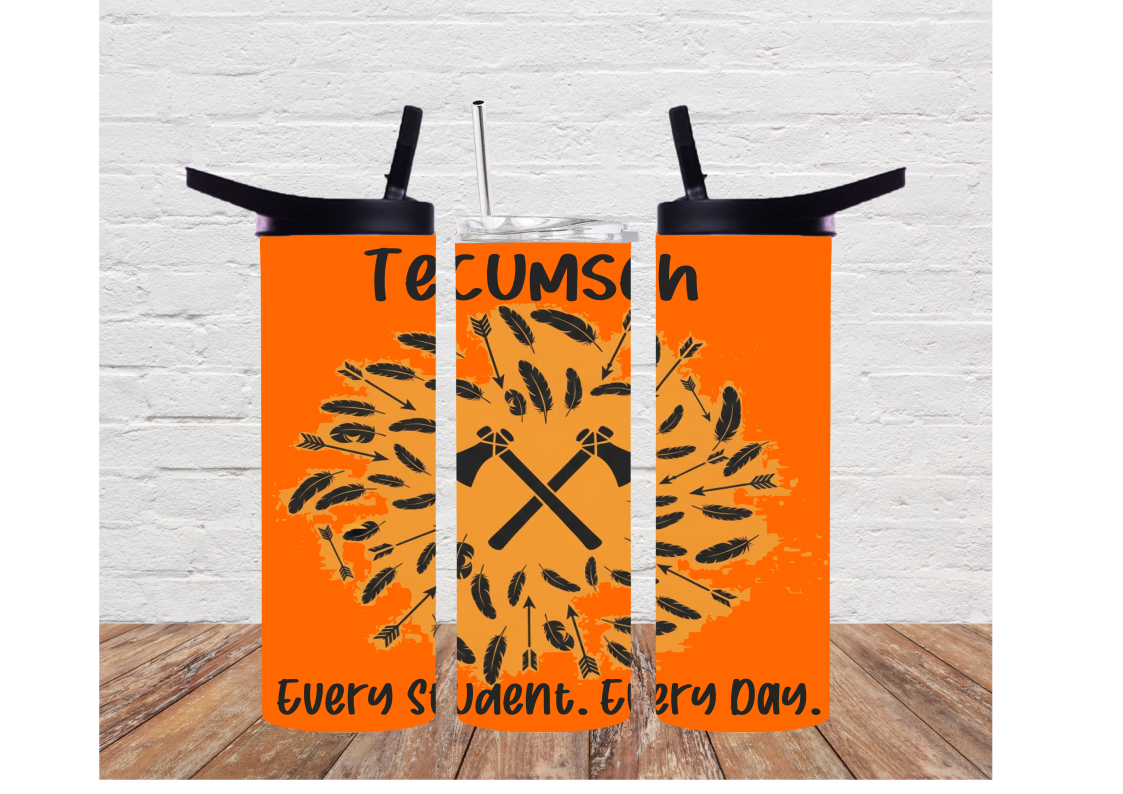 20oz Duo Lid Tumbler/Water Bottle with Every Student Every Day Tecumseh Design