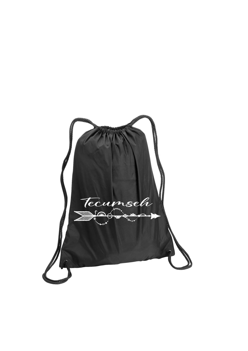 Black Drawstring Bag with Tecumseh Arrow Design