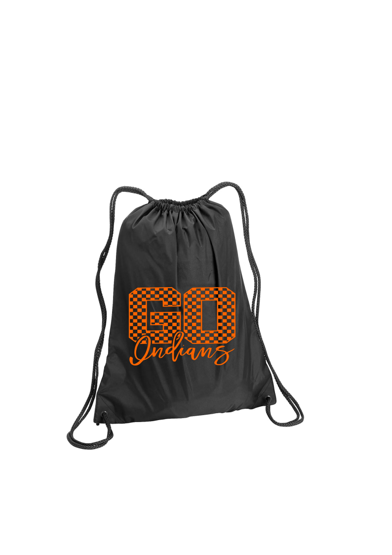 Black Drawstring Bag with Go Indians Design