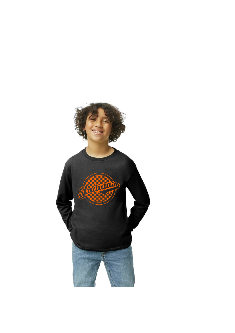 Long Sleeve Black 100% Cotton T-Shirt With Checkered Circle Indian Design - Sizes up to 3XL