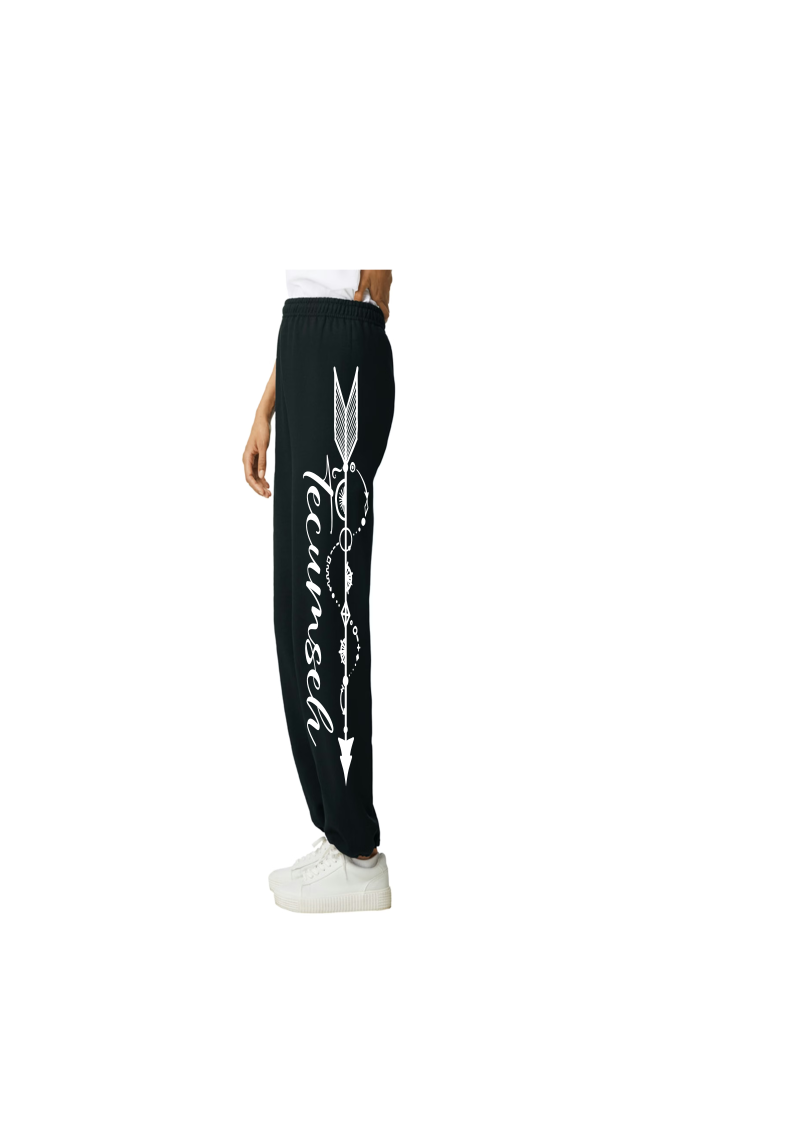 Youth and Adult Black Sweat Pants with Tecumseh Arrow Design Down One Leg - Sizes up to 3XL