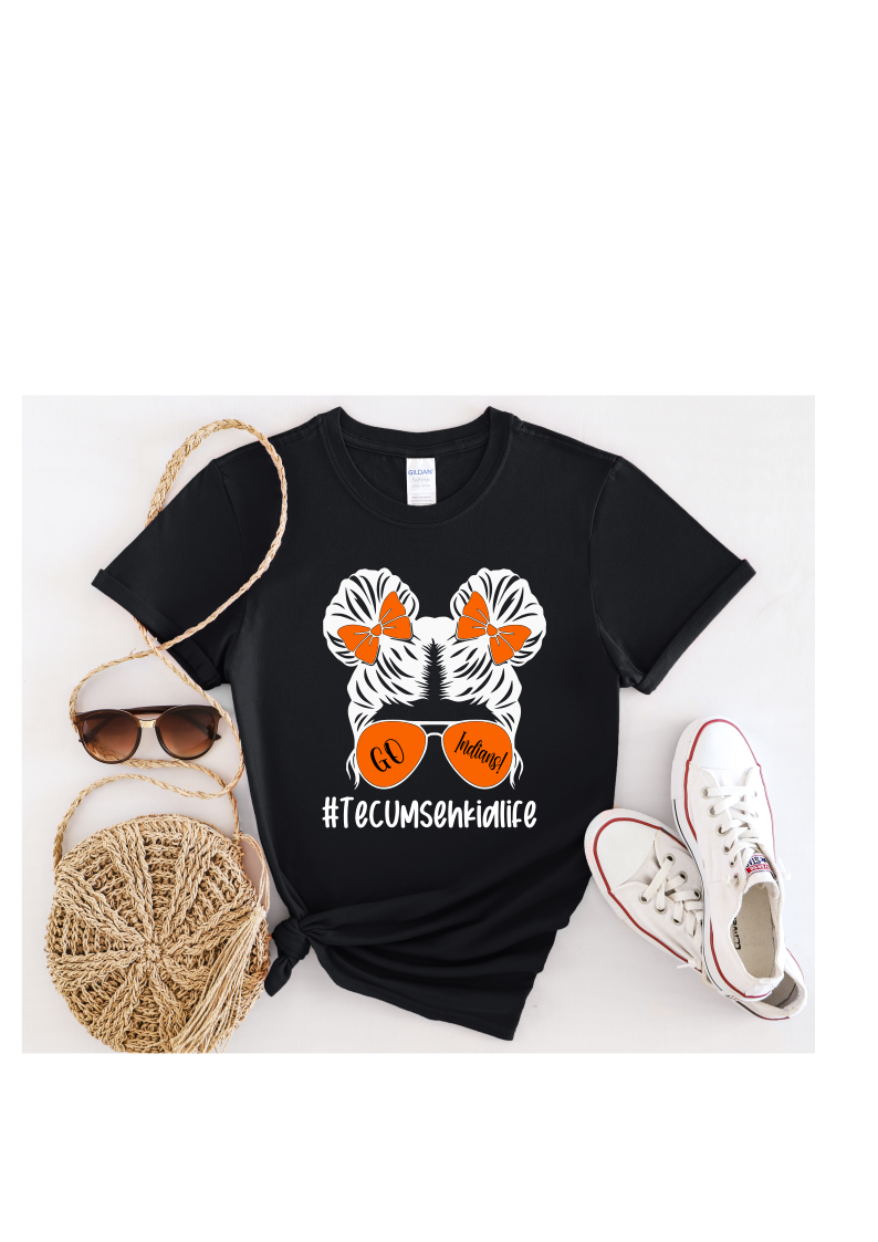 Youth and Adult Black T-Shirt with Tecumseh Kid Life Design - Sizes up to 5XL