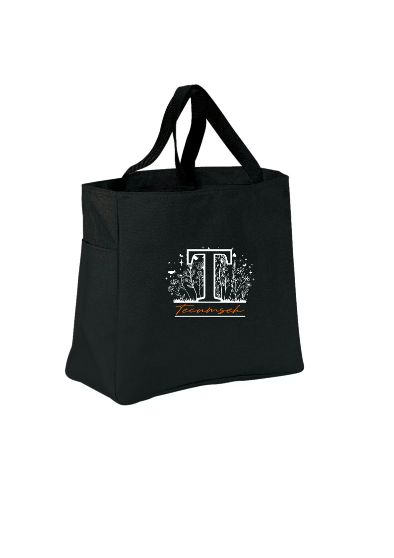 Embroidered Black Tote Bag - Split T Floral Tecumseh Design