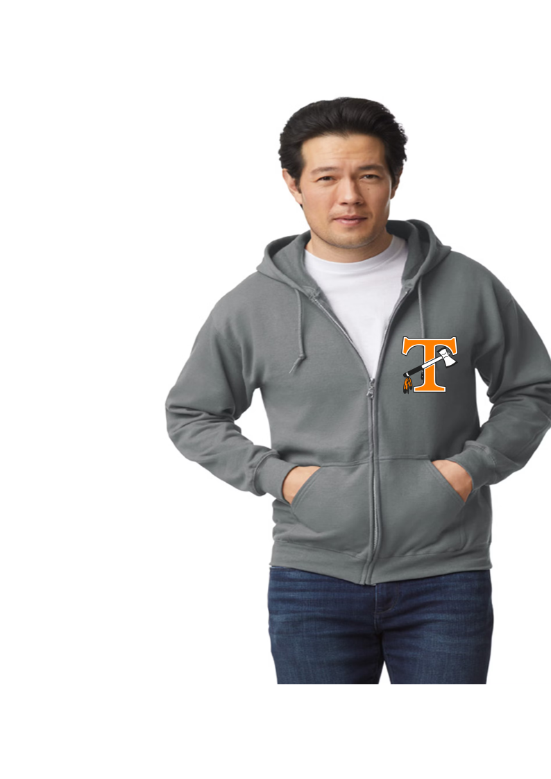 Adult Graphite Heather Full Zip Up Jacket With Tecumseh Logo Machine Embroidered - Sizes up to 3XL