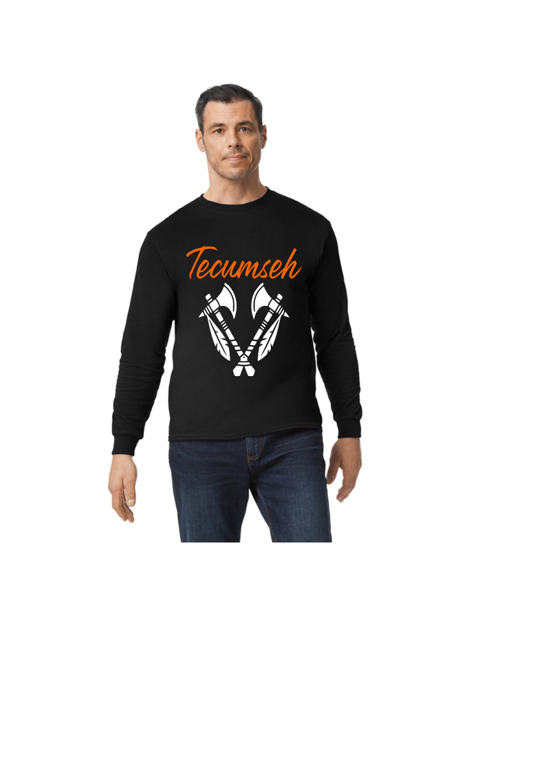 Long Sleeve Black 100% Cotton T-Shirt With Tomahawk Design - Sizes up to 3XL