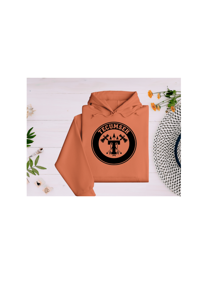 Youth and Adult Orange Hoodie with Tecumseh Circle Design - Sizes up to 5XL