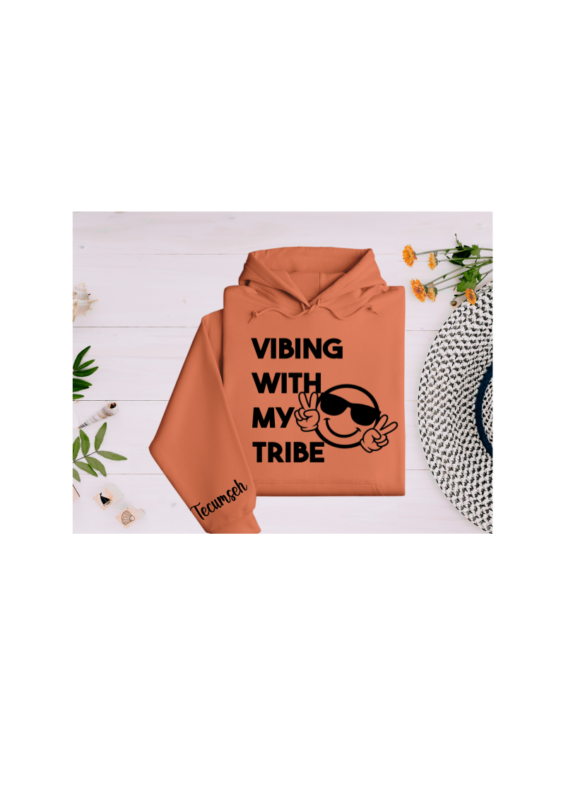 Youth and Adult Orange Hoodie with Vibing with My Tribe Design and Sleeve Detail - Sizes up to 5XL