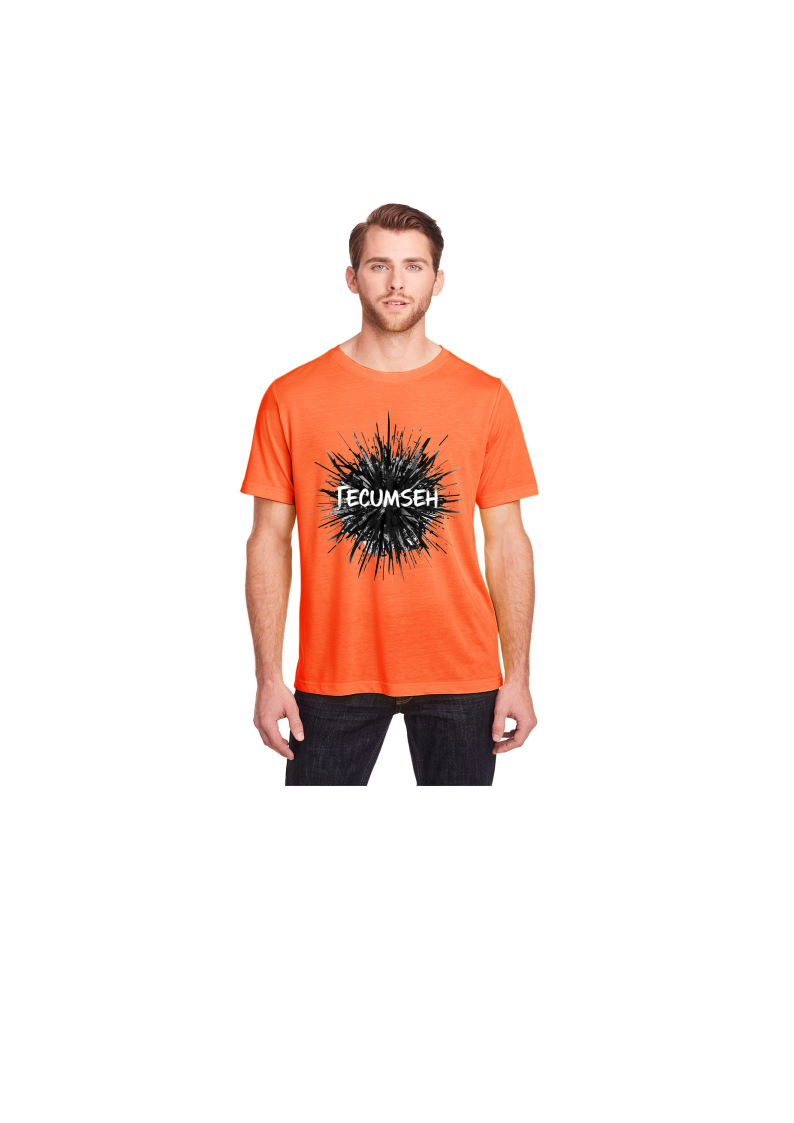 Youth and Adult Orange Short Sleeve Shirt with Spikey Abstract Tecumseh Design - Sizes up to 5XL