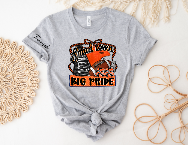 Youth and Adult Sports Gray Short Sleeve 100% Polyester T-Shirt With Small Town Big Pride Design - Sizes up to 3XL