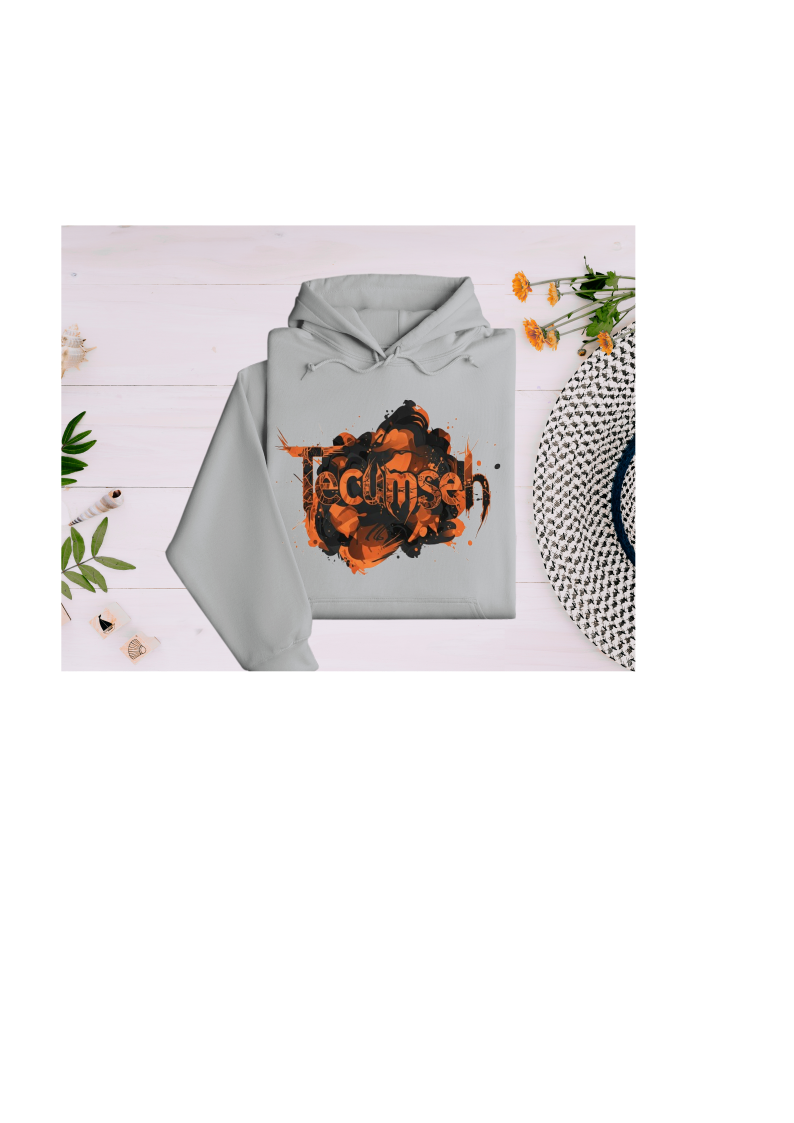 Youth and Adult Polyester Gray Hoodie with Abstract Tecumseh Design - Sizes up to 4XL