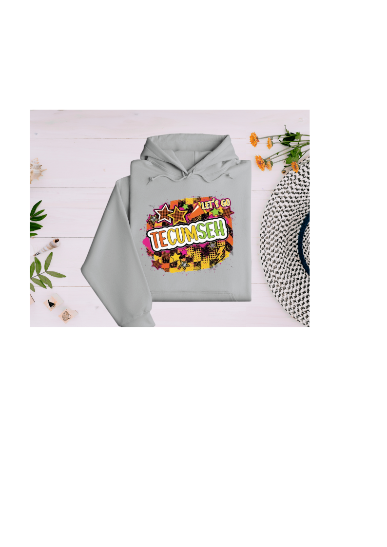 Youth and Adult Polyester Gray Hoodie with Fun and Vibrant Tecumseh Design - Sizes up to 4XL