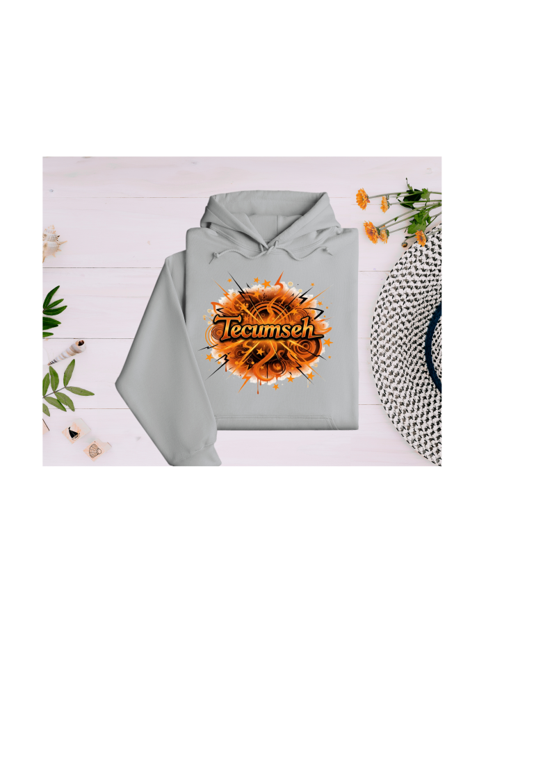 Youth and Adult Polyester Gray Hoodie with Tecumseh Stars and Lightning Bolts Design - Sizes up to 4XL