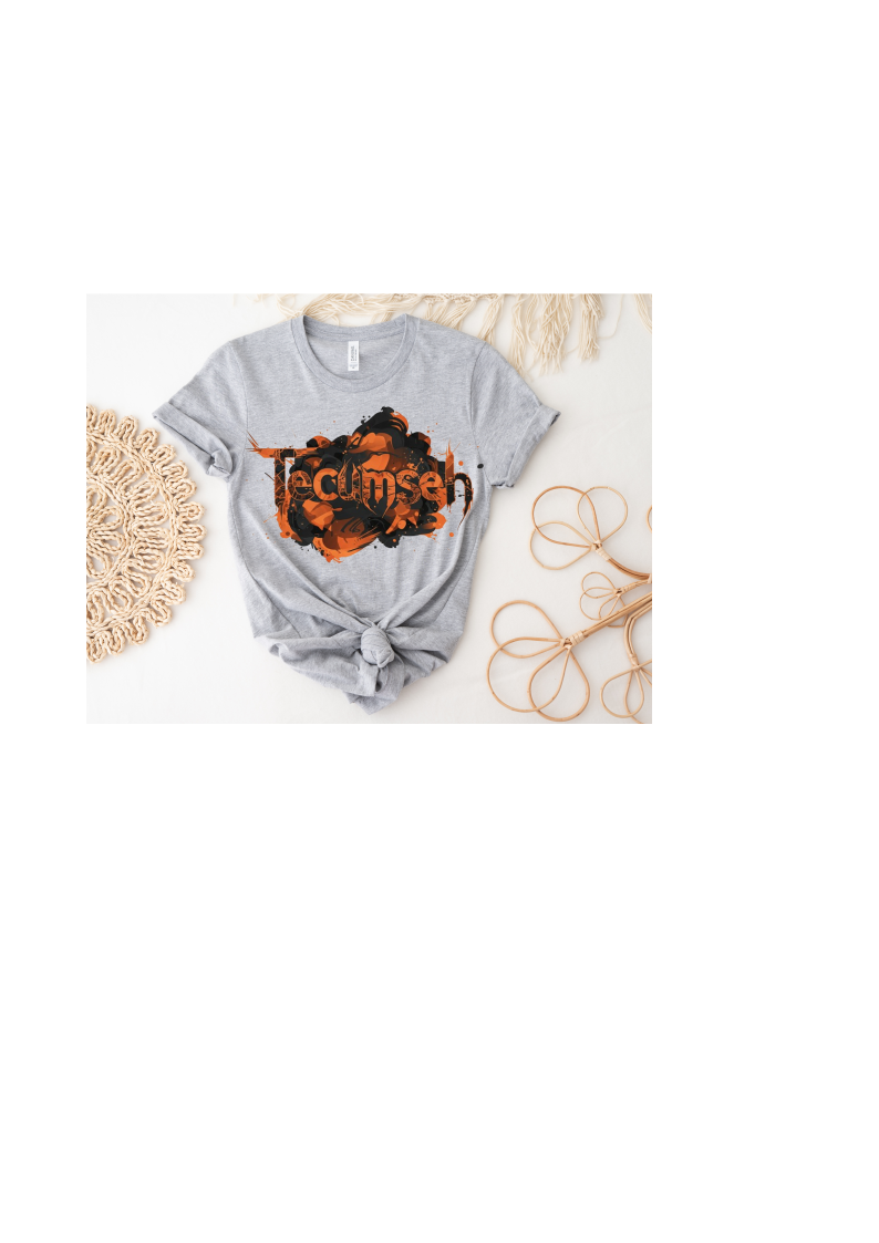 Youth and Adult Sports Gray Short Sleeve 100% Polyester T-Shirt With Abstract Tecumseh Design - Sizes up to 3XL