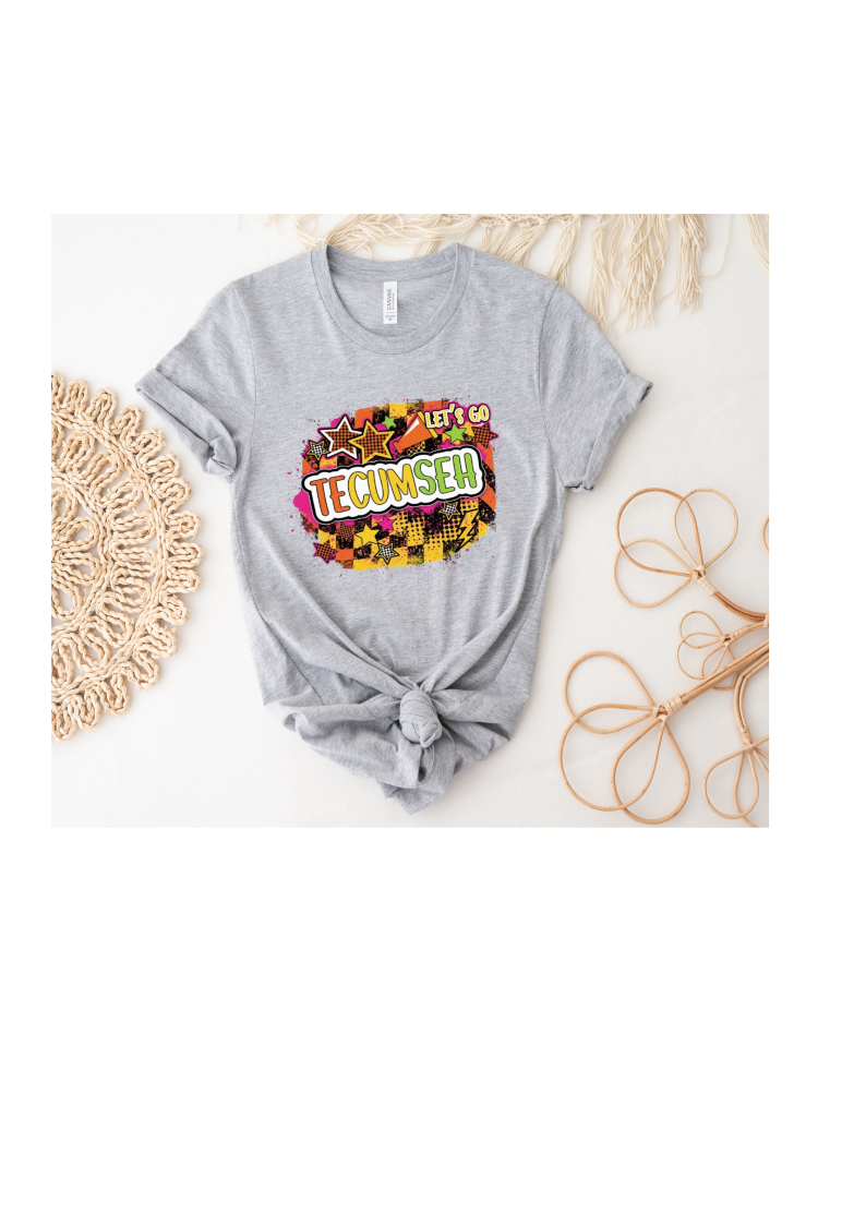 Youth and Adult Sports Gray Short Sleeve 100% Polyester T-Shirt With Tecumseh Fun and Bright Design Design- Sizes up to 3XL