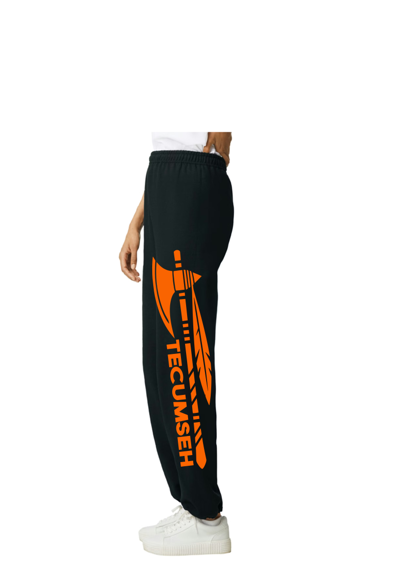 Youth and Adult Black Sweat Pants with Tomahawk Design Down One Leg - Sizes up to 3XL
