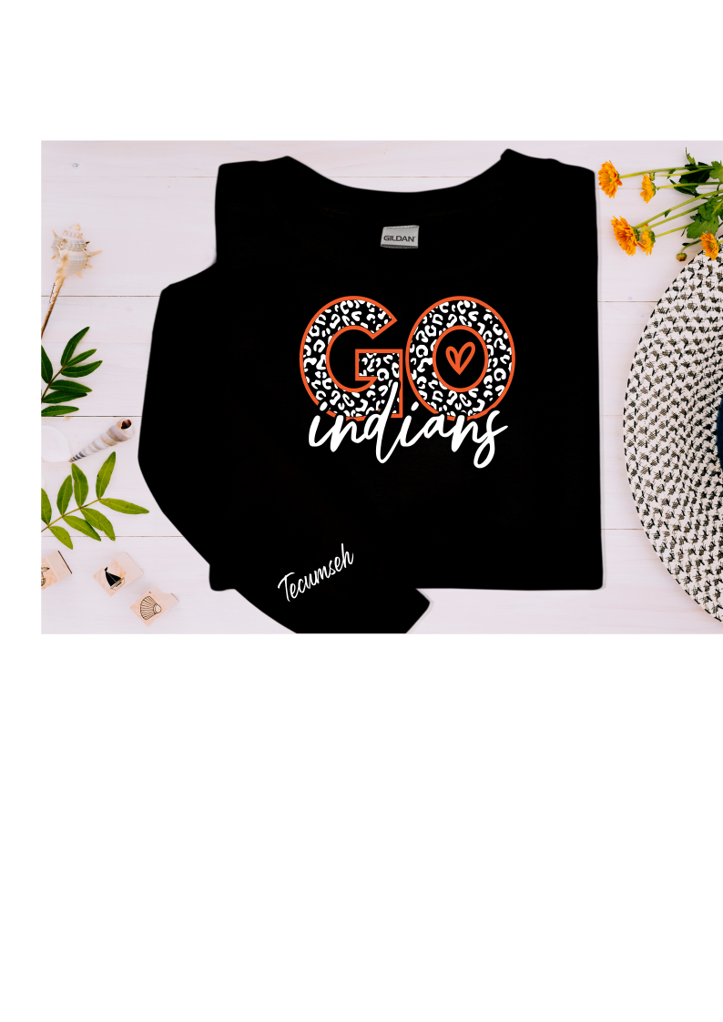 Youth and Adult Black Sweatshirt with Go Indians Design and Sleeve Detail - Sizes up to 5XL