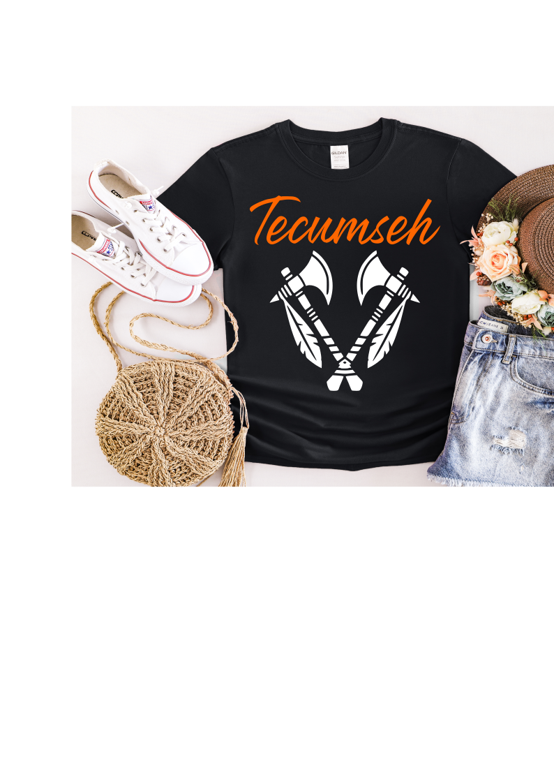 Youth and Adult Black Short Sleeve T-Shirt with Tomahawk Design - Sizes up to 5XL