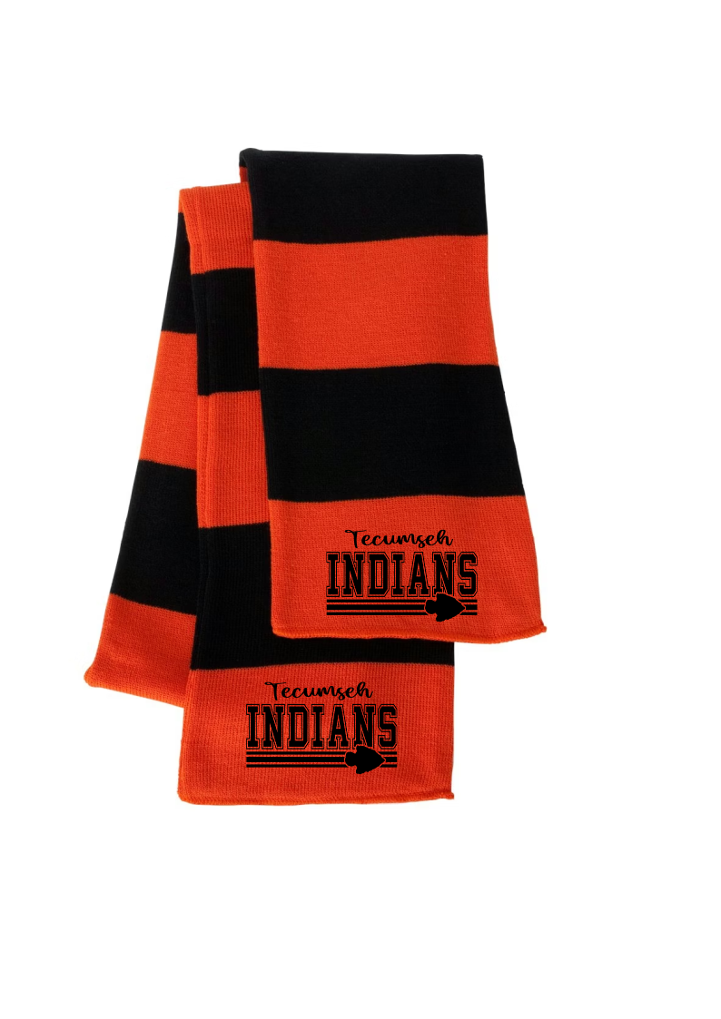 Embroidered Two Color Striped Scarf - Tecumseh Indians Tecumseh Design