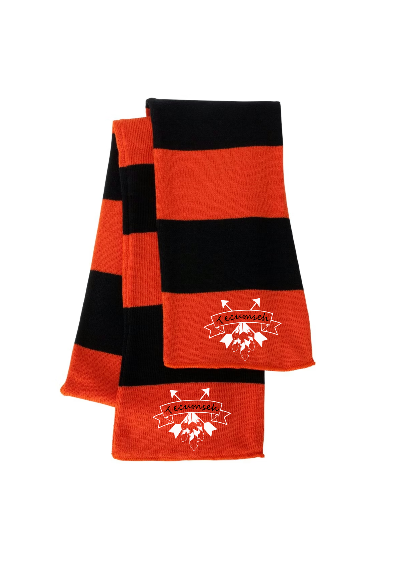 Embroidered Two Color Striped Scarf - Banner and Arrows Tecumseh Design