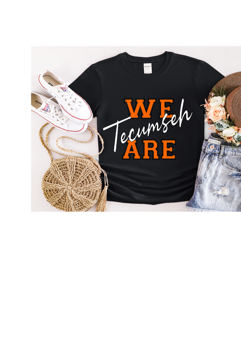 Youth and Adult Black Short Sleeve T-Shirt with We Are Tecumseh Design - Sizes up to 5XL