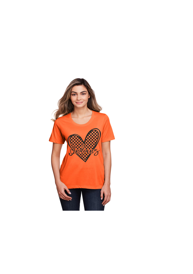 Women's Fit Orange Checkered Indians Heart Design - Sizes up to 4XL